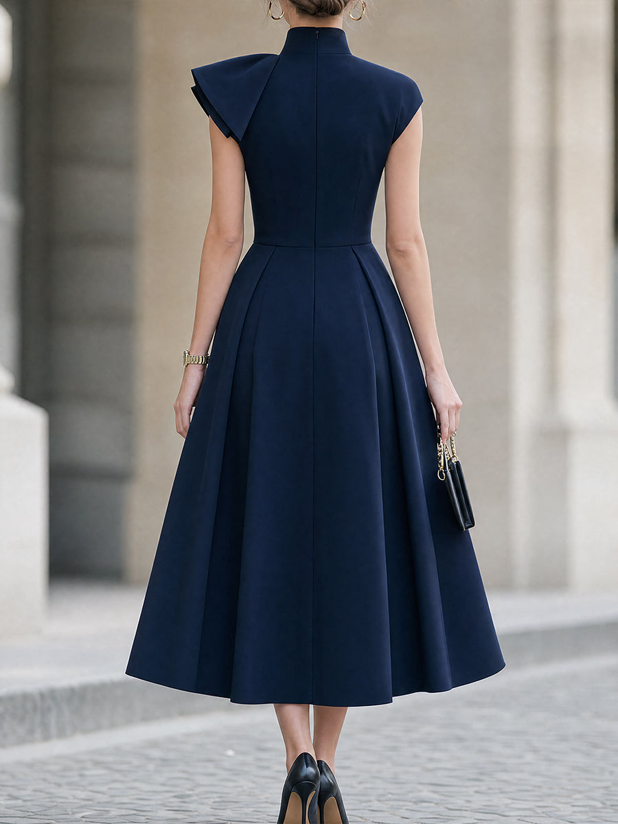 Hermione Pleated Cape Sleeve Midi Dress_2