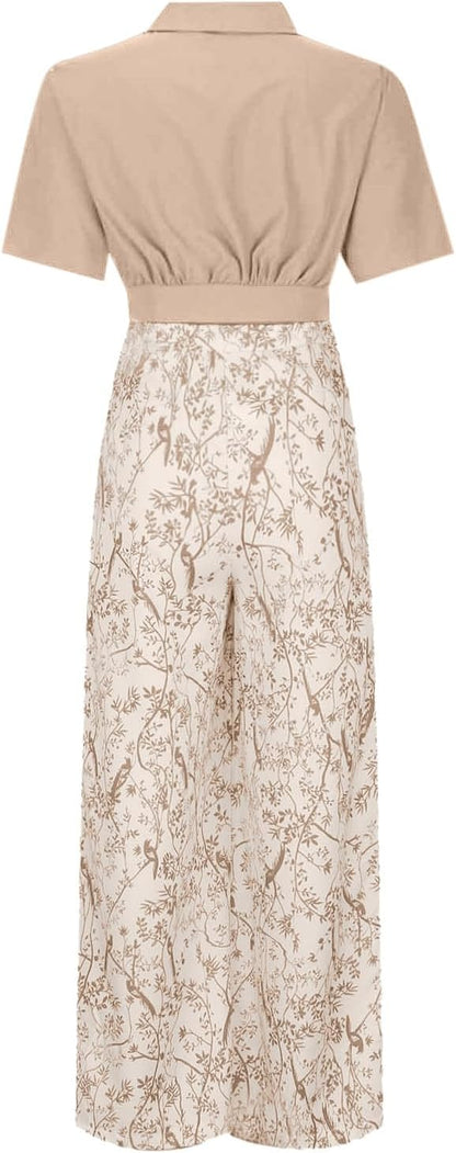Alexis V-Neck Blouse Wide-Leg Two-Piece Set Linen Look
