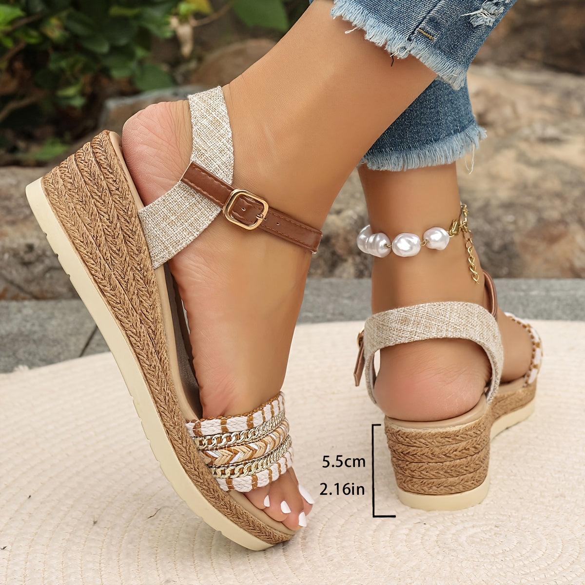 Madison Boho Woven Wedge Sandals Summer Cushioned