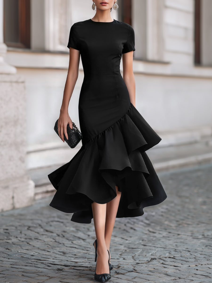 Millicent Ruffle Hem Cocktail Midi Dress