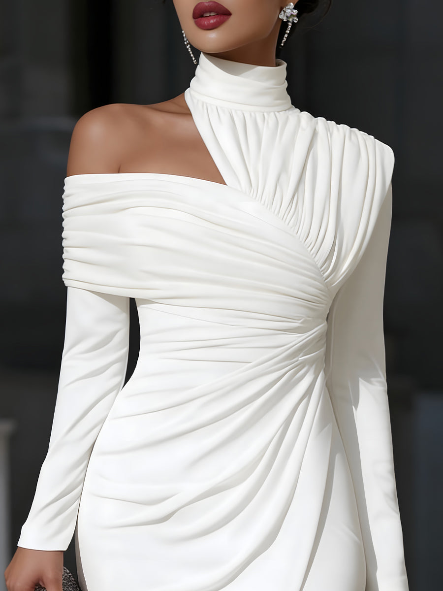 Margery Ruched One-Shoulder Midi Dress