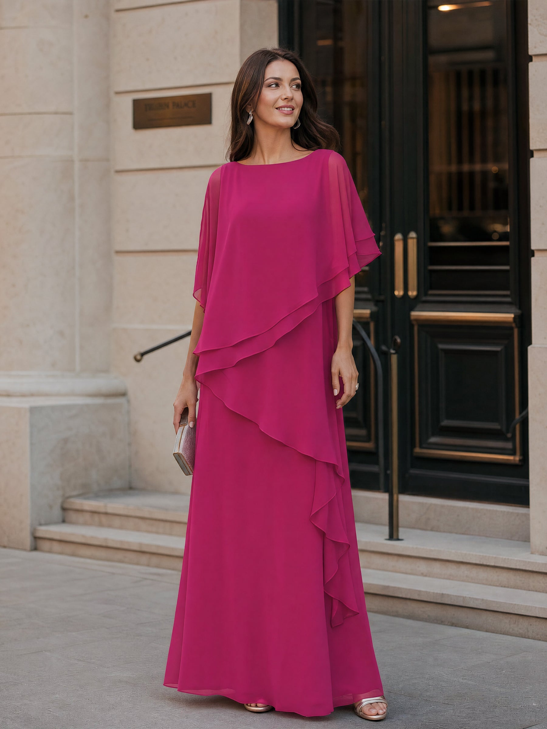 Hesper Chiffon Cape Maxi Dress