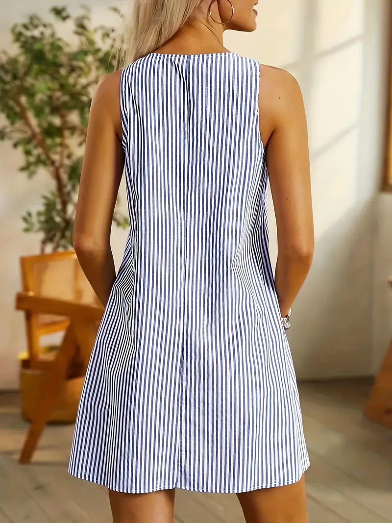Rachel V-Neck Striped Lightweight Summer Dress