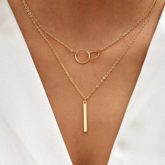 Celeste Moore Retro Gold Double Circle Pendant Necklace