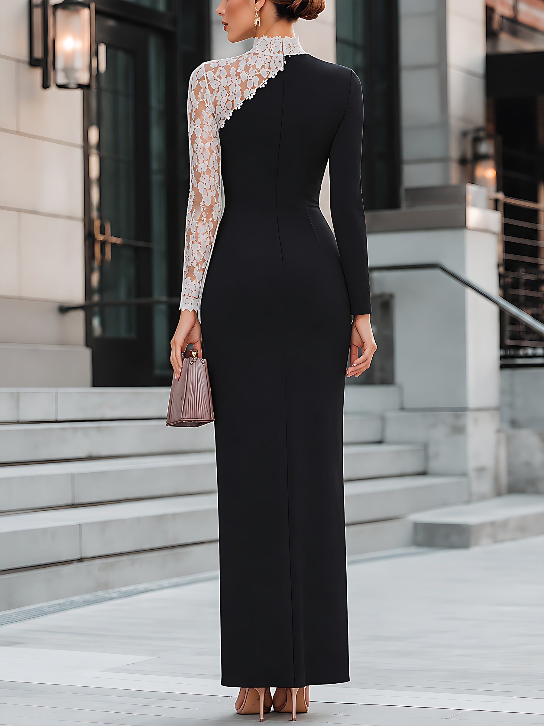 Berthe Lace Evening Maxi Dress