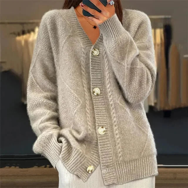 Elettra Diamond Knit V-Neck Cardigan_1
