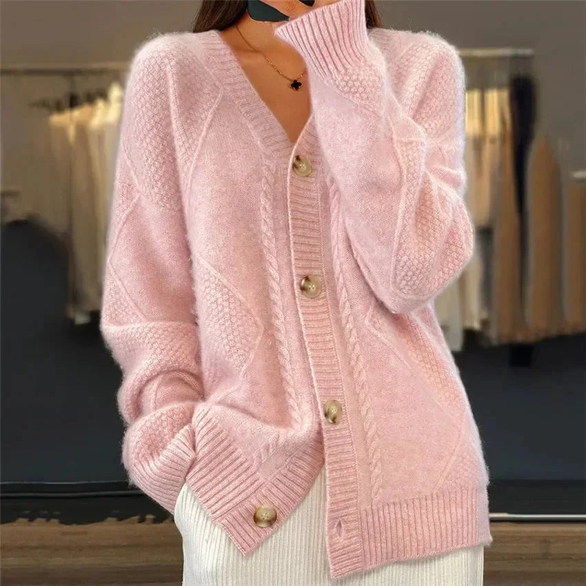 Elettra Diamond Knit V-Neck Cardigan