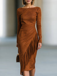 Nerys Faux Suede Fringe Midi Dress