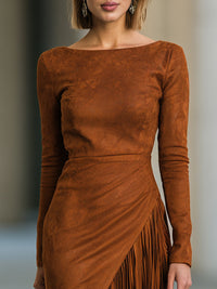 Nerys Faux Suede Fringe Midi Dress
