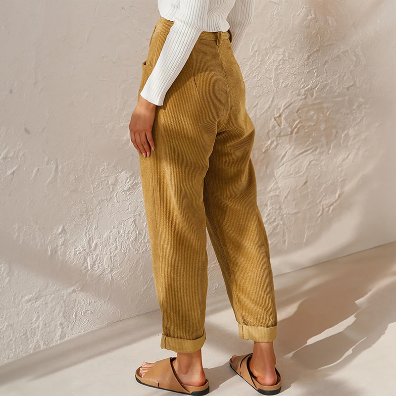 Danielle High Waist Corduroy Tapered Trousers Relaxed Fit