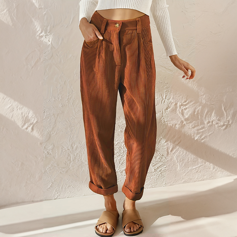 Danielle High Waist Corduroy Tapered Trousers Relaxed Fit