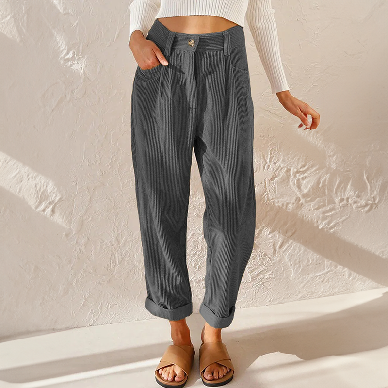 Danielle High Waist Corduroy Tapered Trousers Relaxed Fit