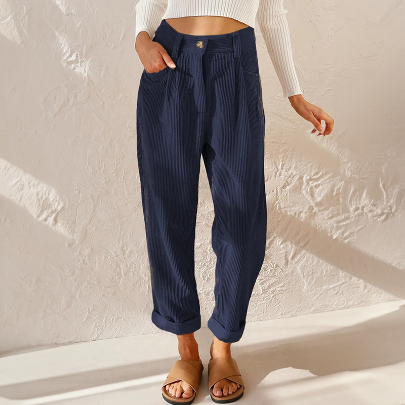 Danielle High Waist Corduroy Tapered Trousers Relaxed Fit