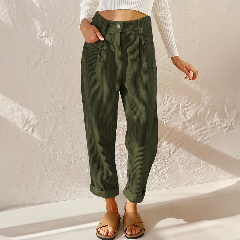 Danielle High Waist Corduroy Tapered Trousers Relaxed Fit
