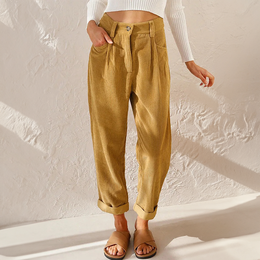 Danielle High Waist Corduroy Tapered Trousers Relaxed Fit