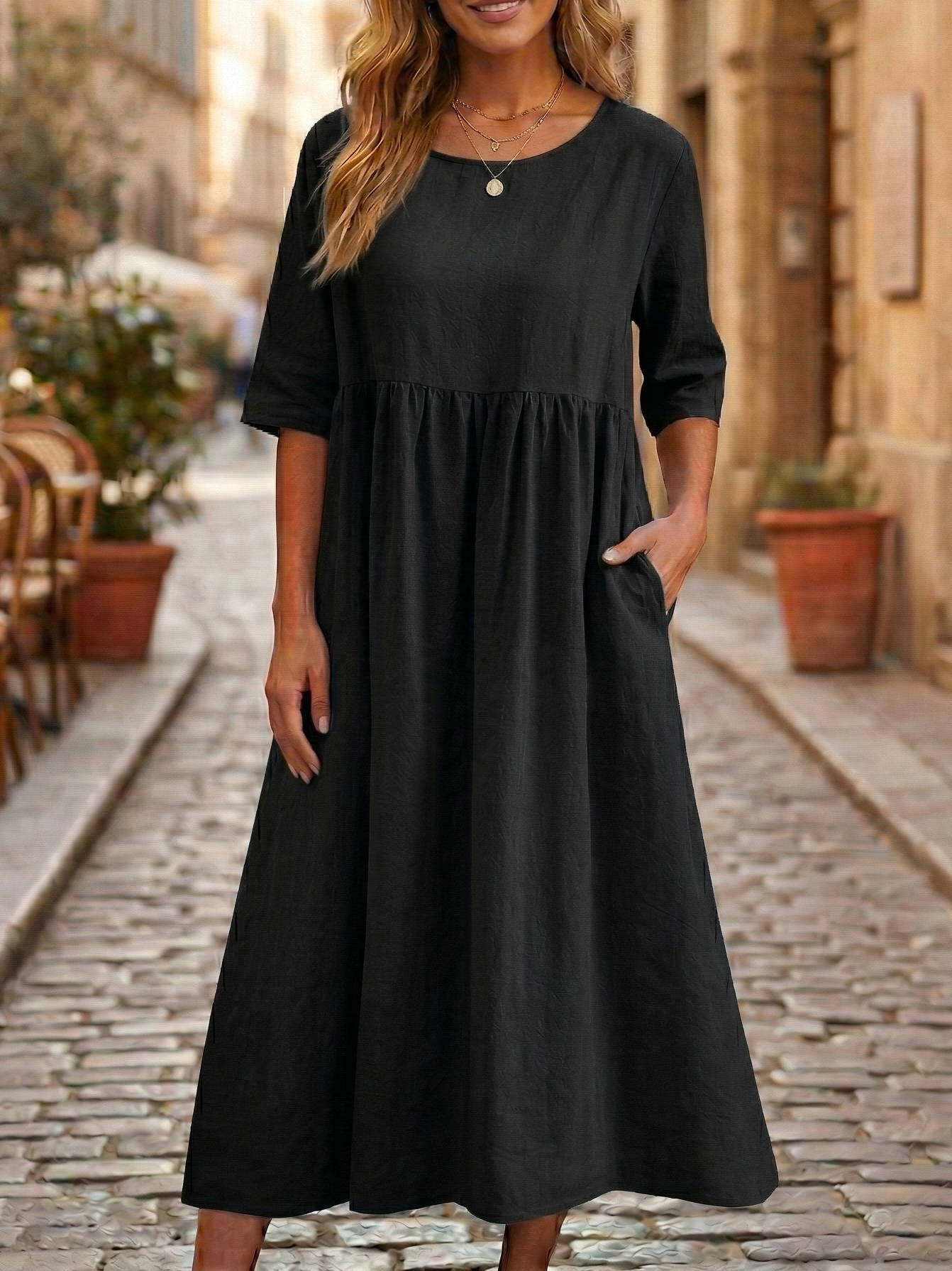 Adaline Linen A-Line Midi Dress