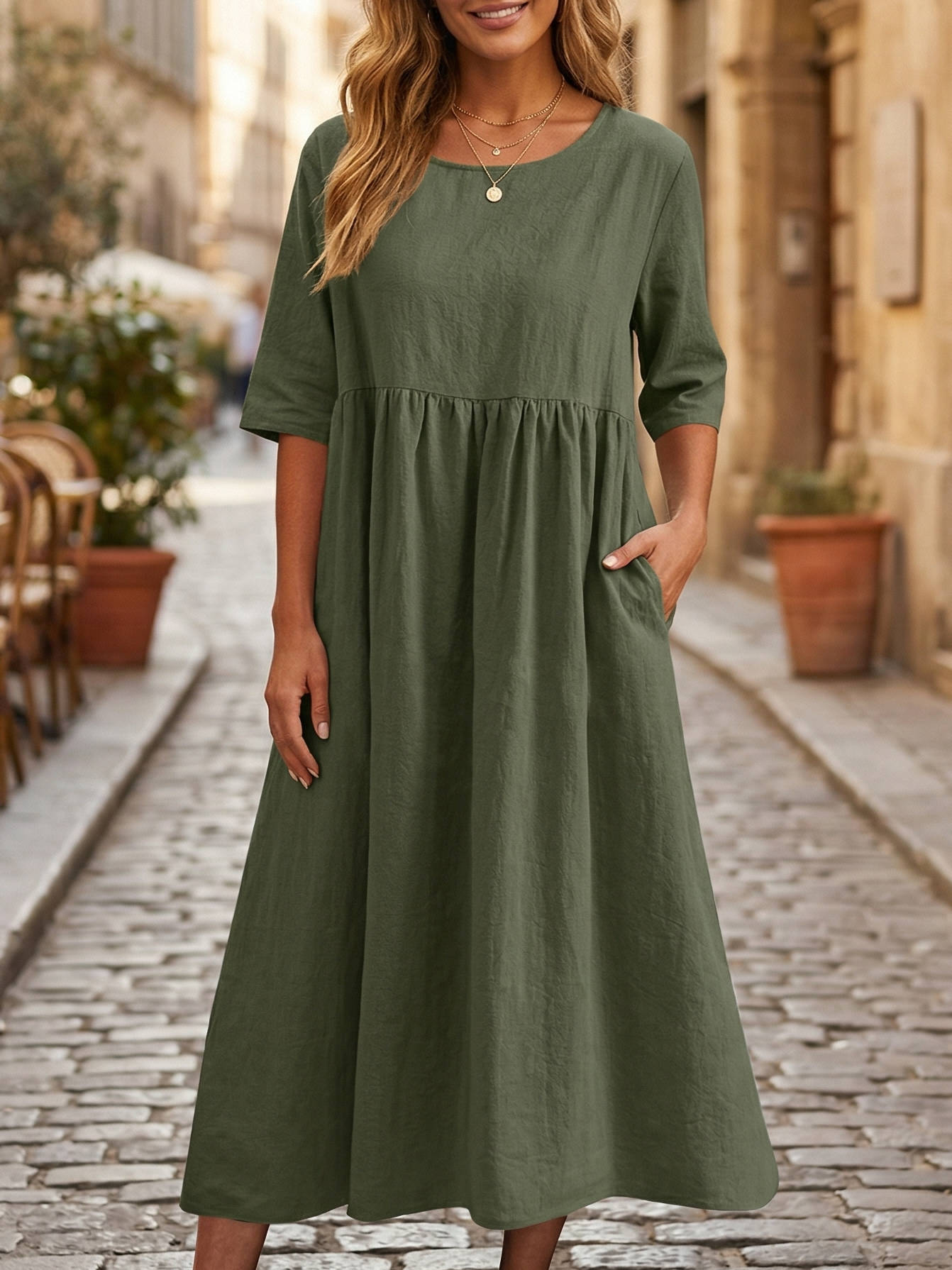 Adaline Linen A-Line Midi Dress