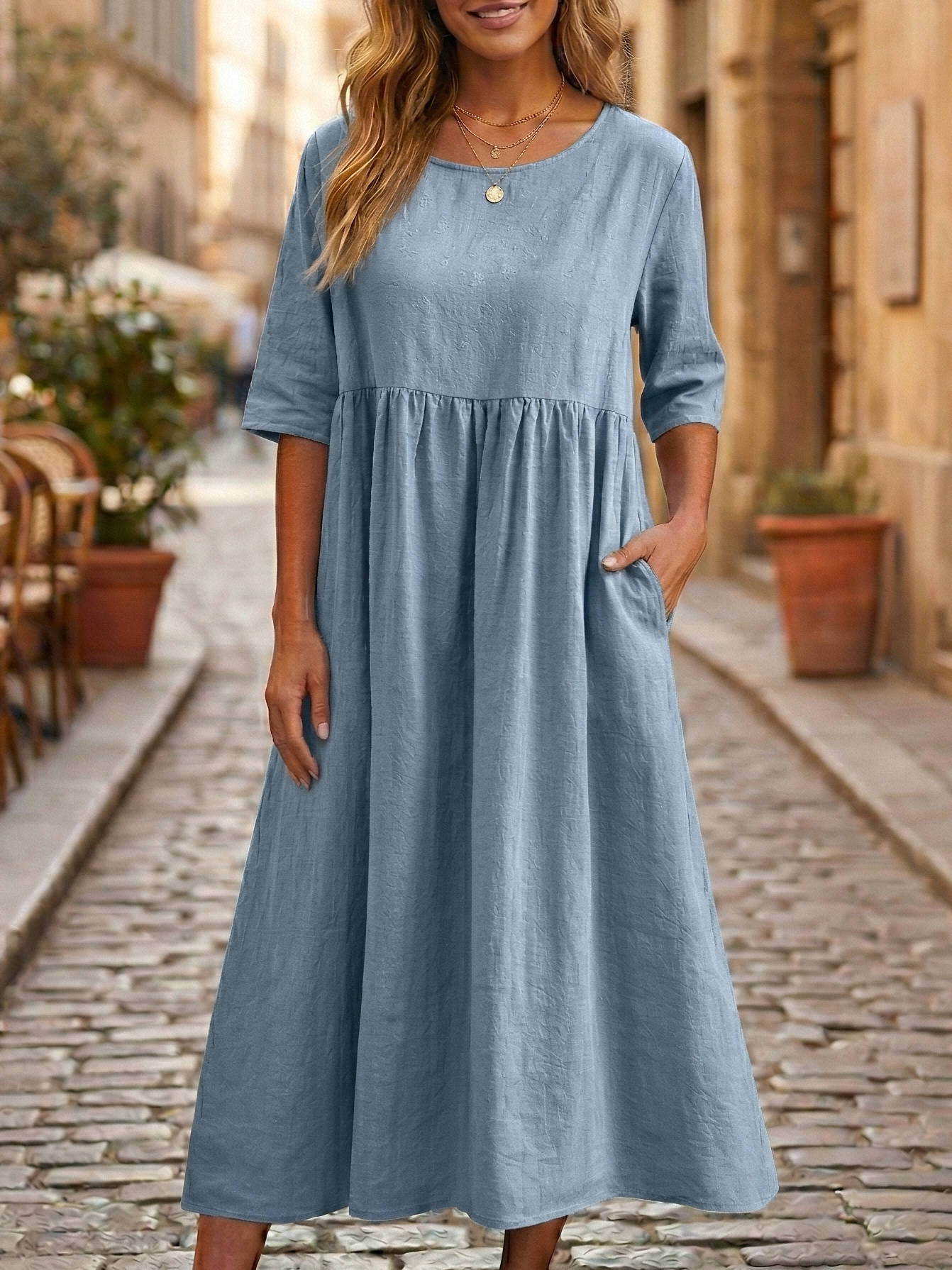 Adaline Linen A-Line Midi Dress