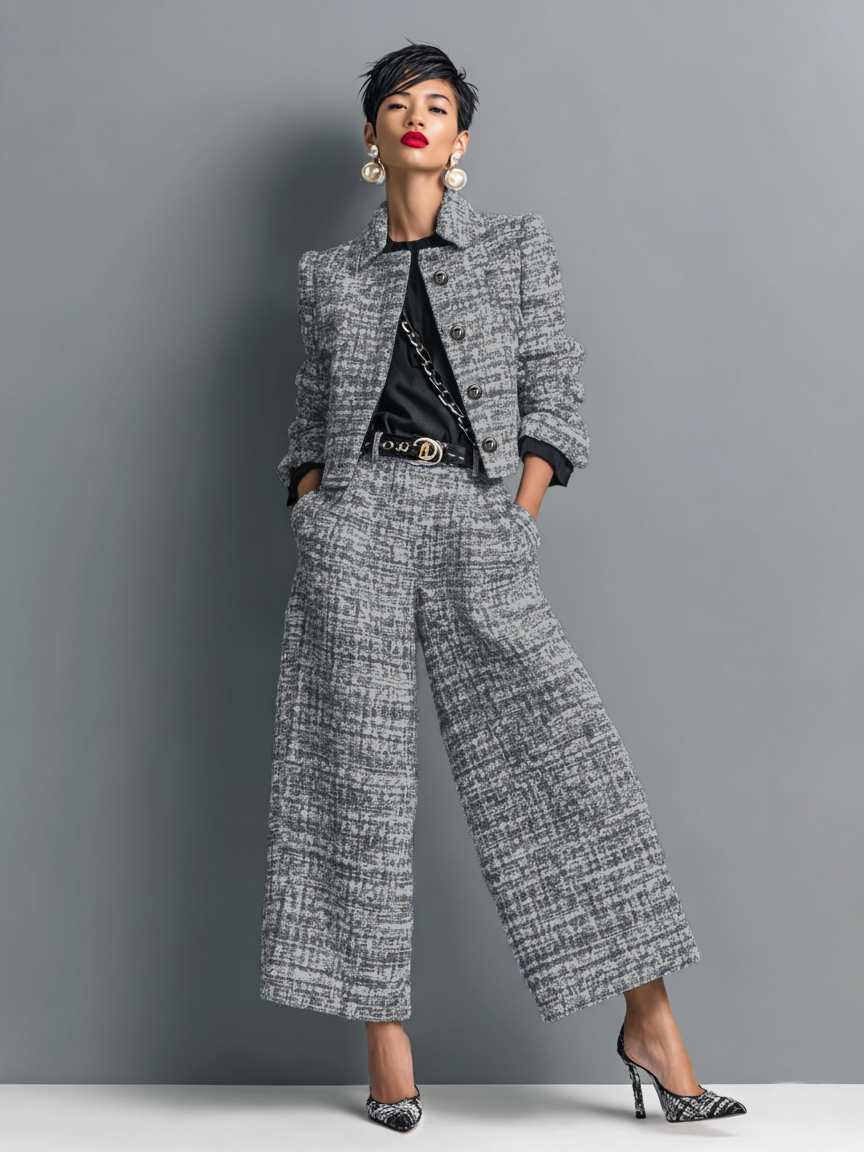 Demelza Tweed Wide-Leg Two-Piece Set