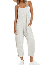 Nicole Nelson Spaghetti Strap Wide Leg Jumpsuit V-Neck Side Pockets