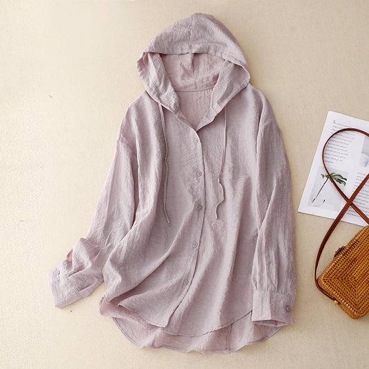 Cordelia Gray Lightweight Button Hoodie Relaxed Fit