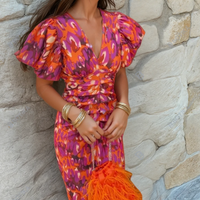 Hazel Floral Bold Print Flared Midi Dress