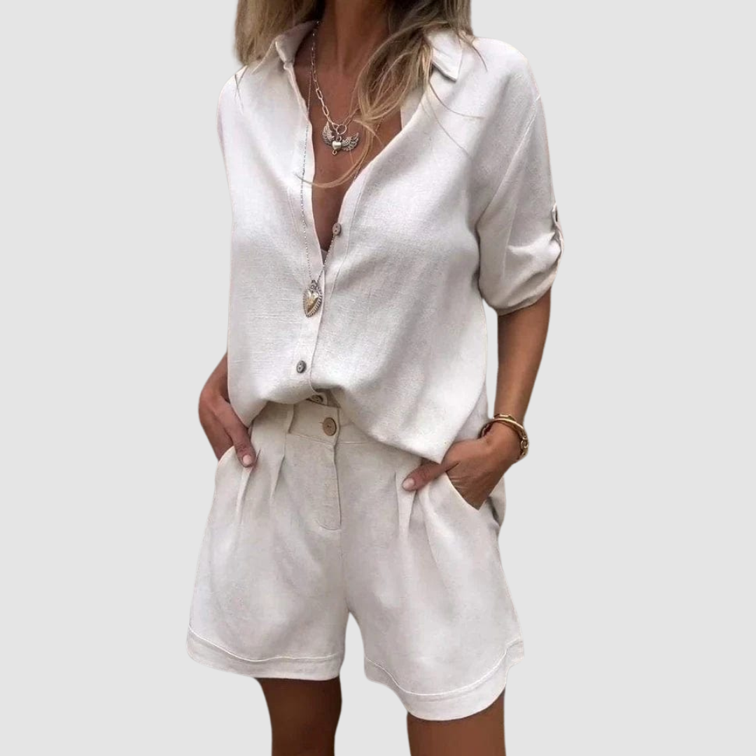 Ilona Button Front Two-Piece Shorts Set