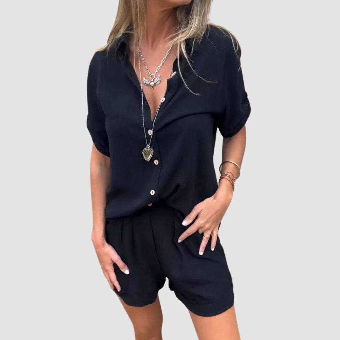 Ilona Button Front Two-Piece Shorts Set