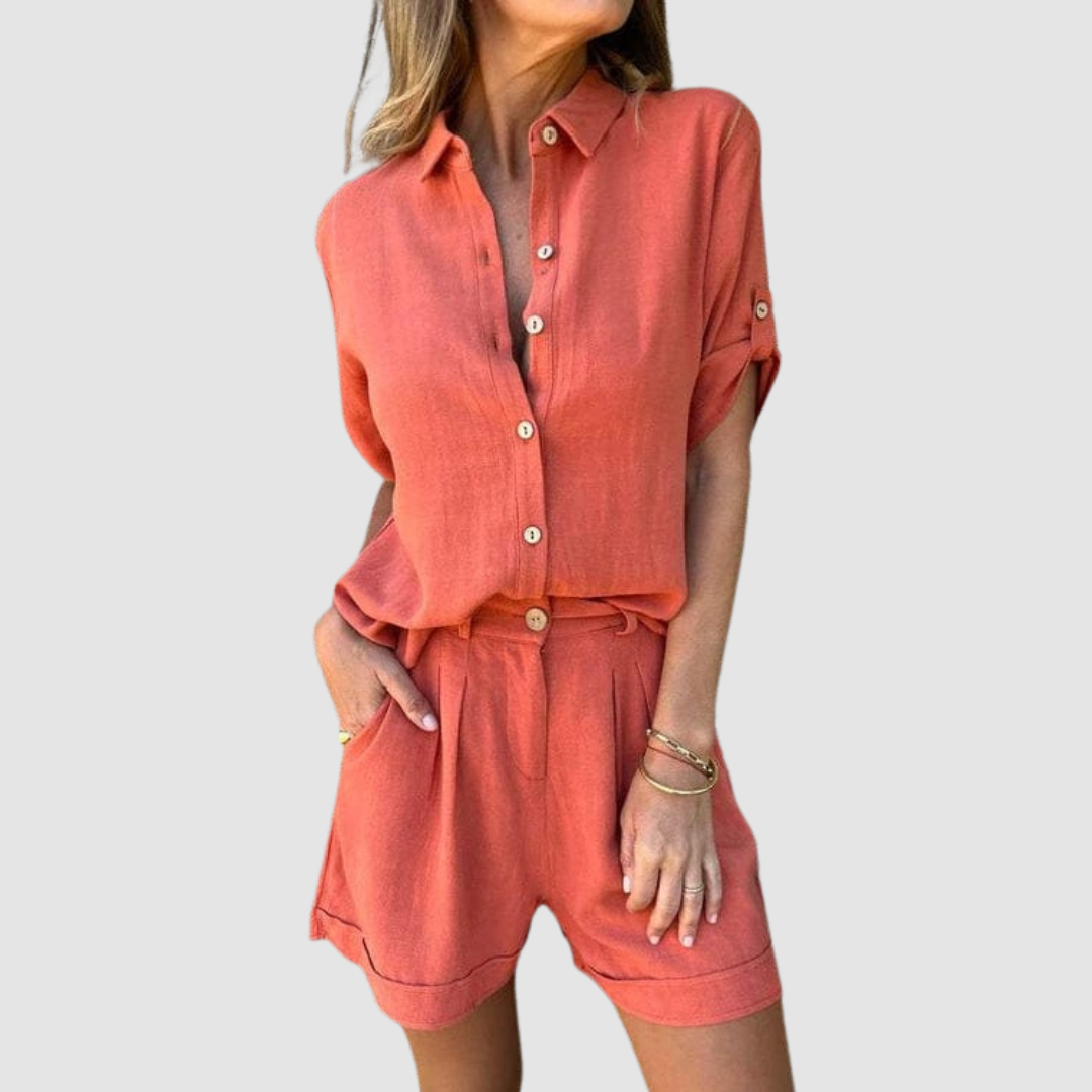 Ilona Button Front Two-Piece Shorts Set_1