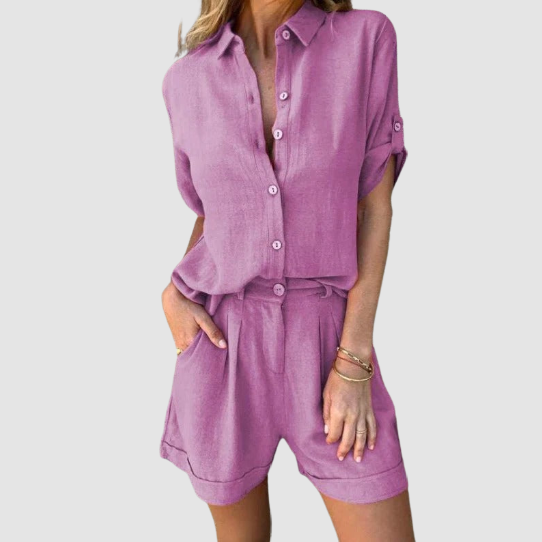 Ilona Button Front Two-Piece Shorts Set