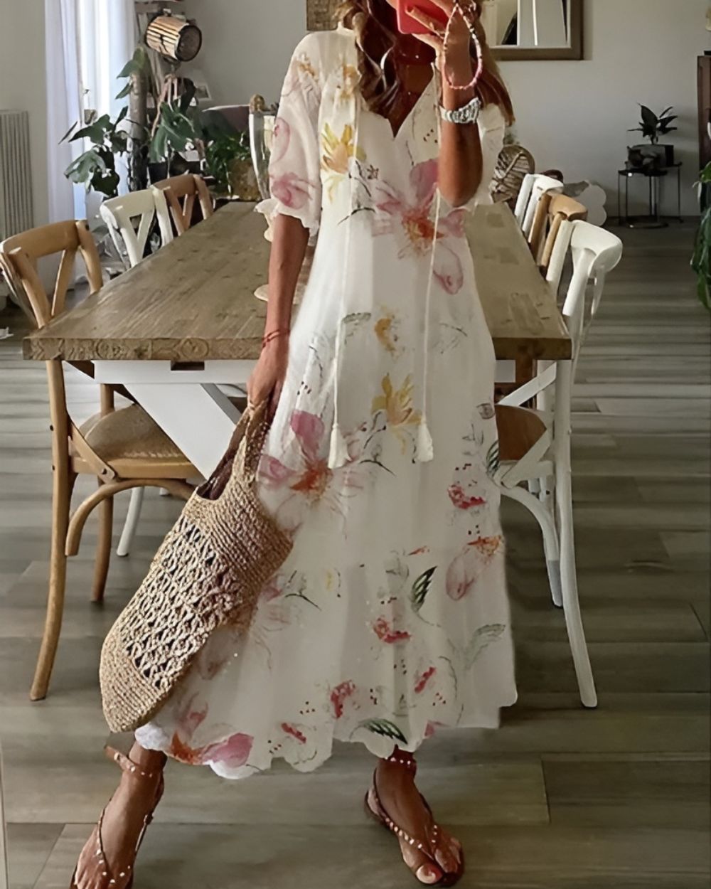 Serena Collins Boho Flowing Maxi Beach Cover-Up Dress