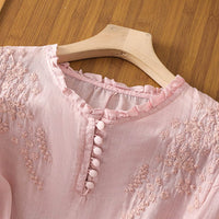 Daniela Brooks Floral Embroidered Button-Front Blouse