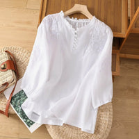 Daniela Brooks Floral Embroidered Button-Front Blouse