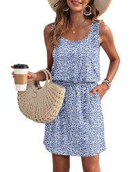 Vanessa Drawstring Waist Sleeveless Summer Dress with Pockets