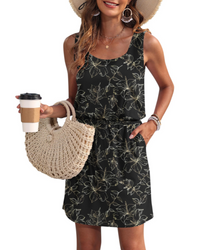 Vanessa Drawstring Waist Sleeveless Summer Dress with Pockets