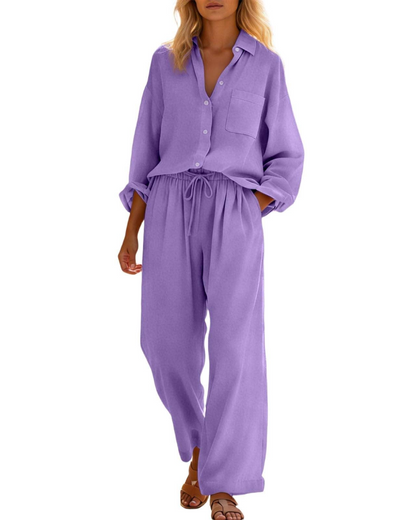 Aria Linen Two-Piece Wide-Leg Co-ord Summer Set