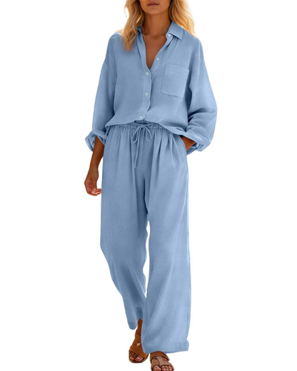 Aria Linen Two-Piece Wide-Leg Co-ord Summer Set