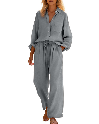 Aria Linen Two-Piece Wide-Leg Co-ord Summer Set
