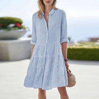 Indie Striped Tiered Collared Shirt Dress