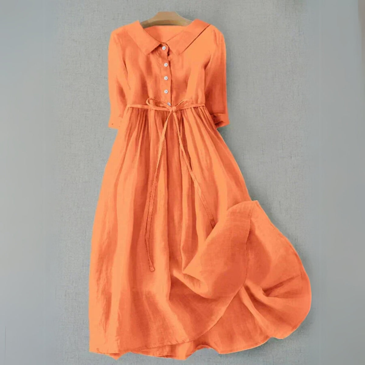Alanna Collared Button-Down Tie Waist Midi Dress