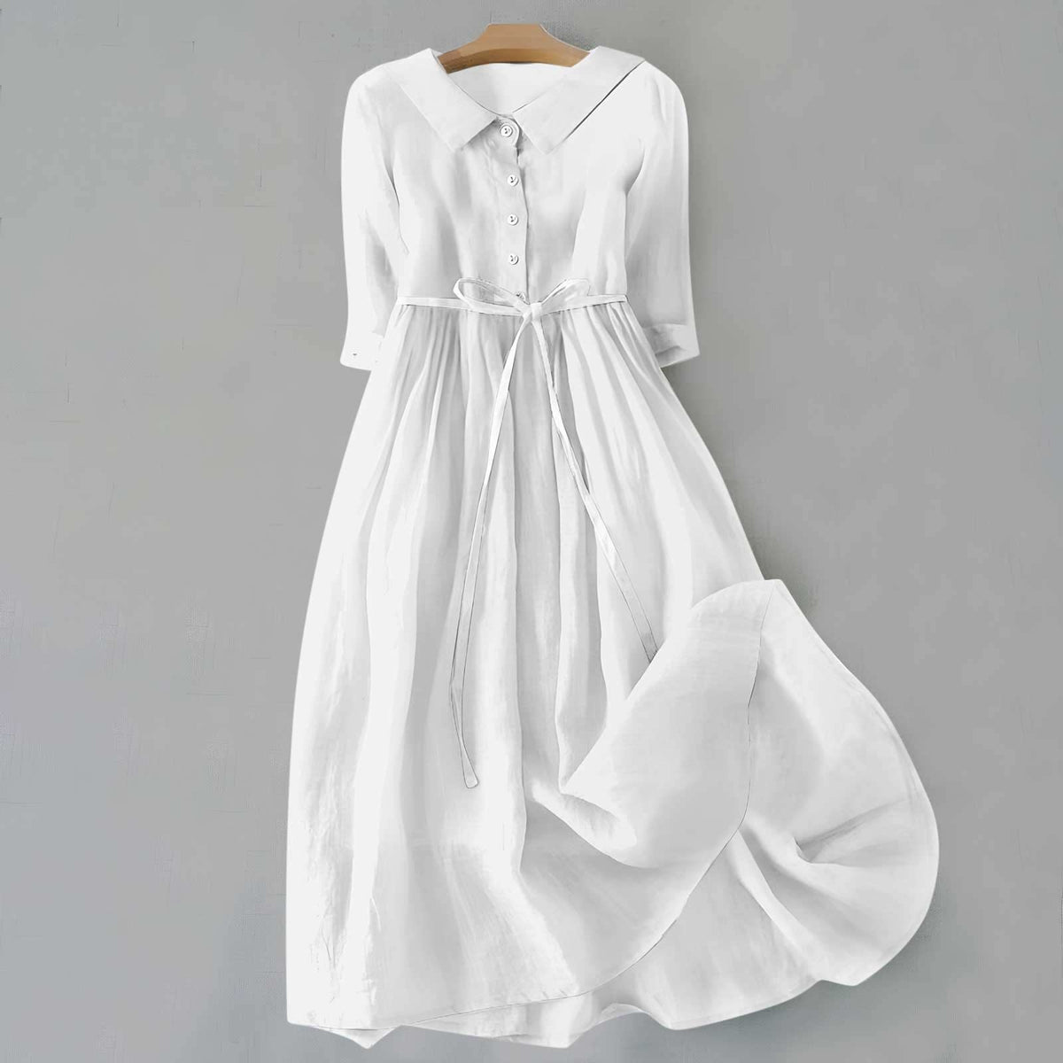 Alanna Collared Button-Down Tie Waist Midi Dress_3