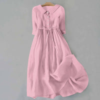 Alanna Collared Button-Down Tie Waist Midi Dress