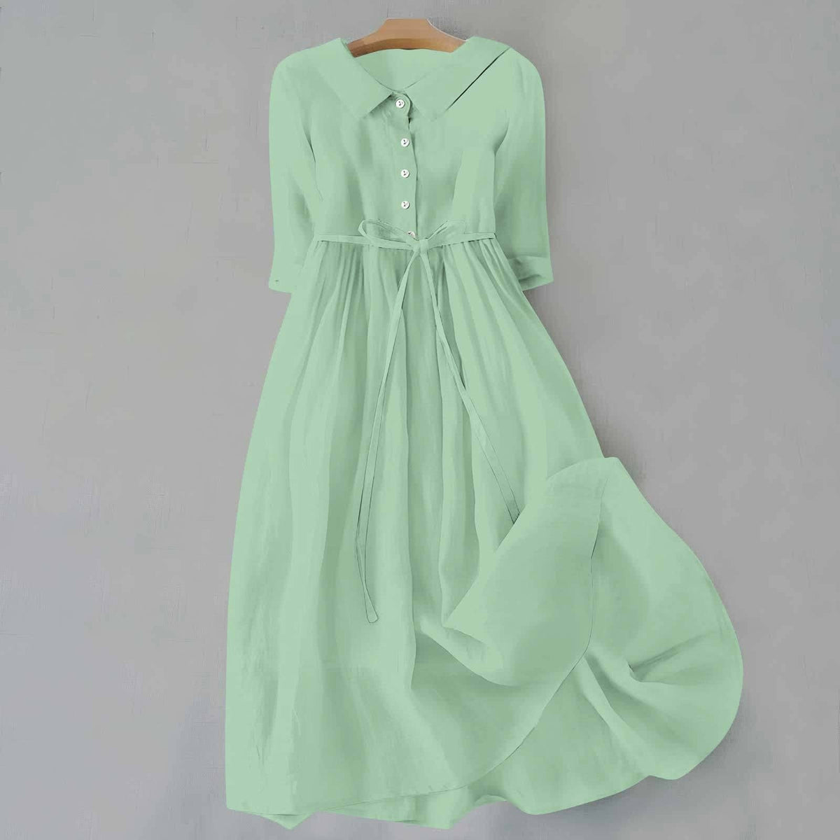 Alanna Collared Button-Down Tie Waist Midi Dress