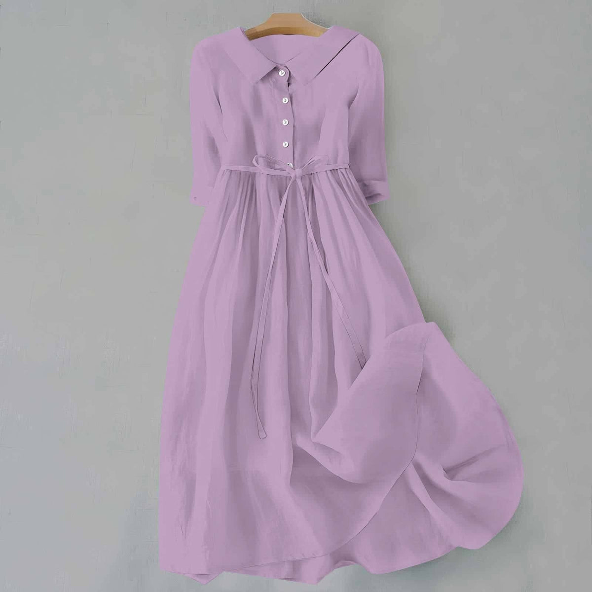 Alanna Collared Button-Down Tie Waist Midi Dress_7