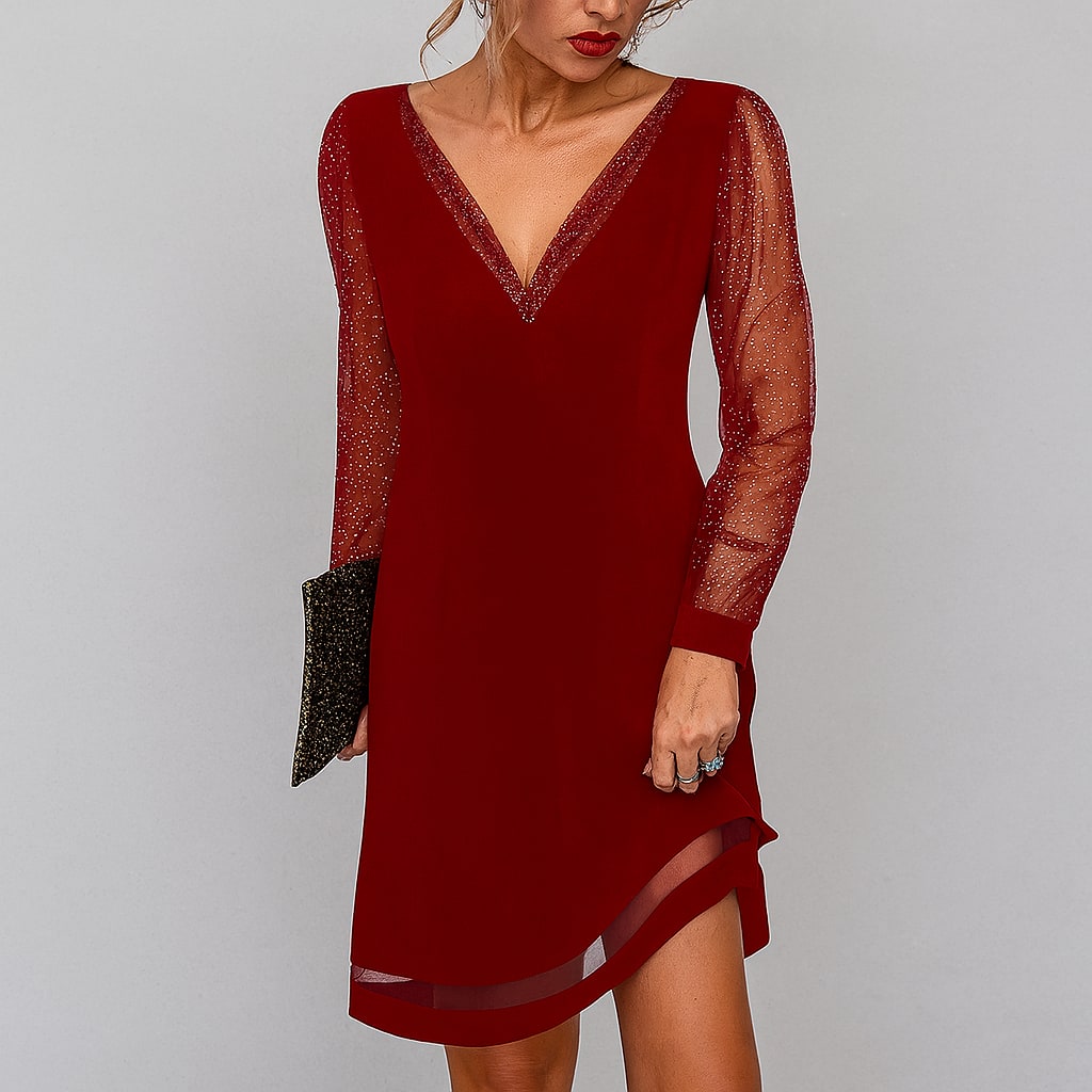 Scarlet Glitter Sleeve Party Mini Dress_2