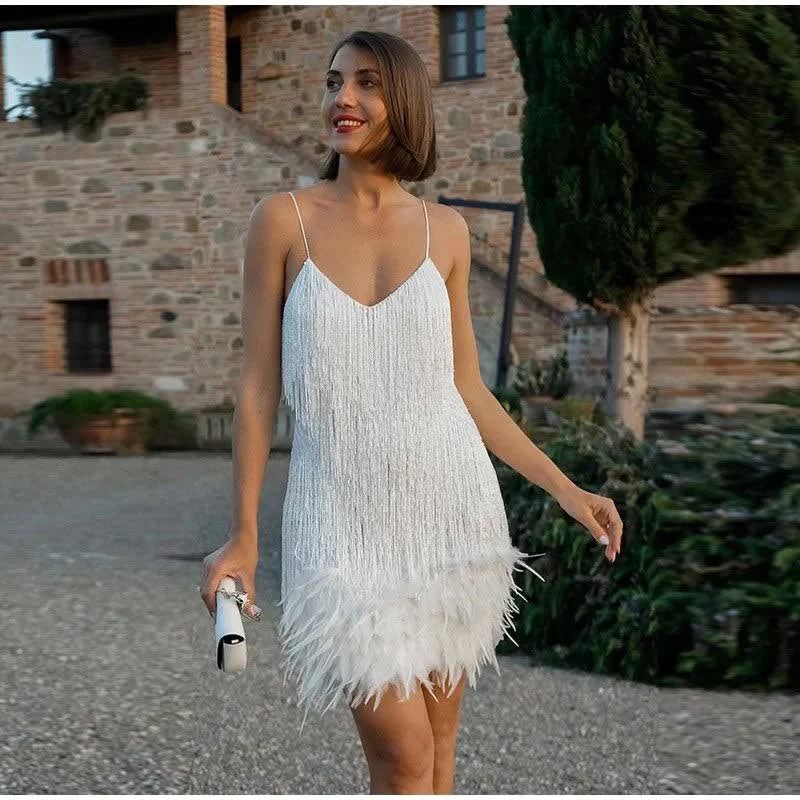 Hyacinth Fringe V Neck Cocktail Mini Dress_2