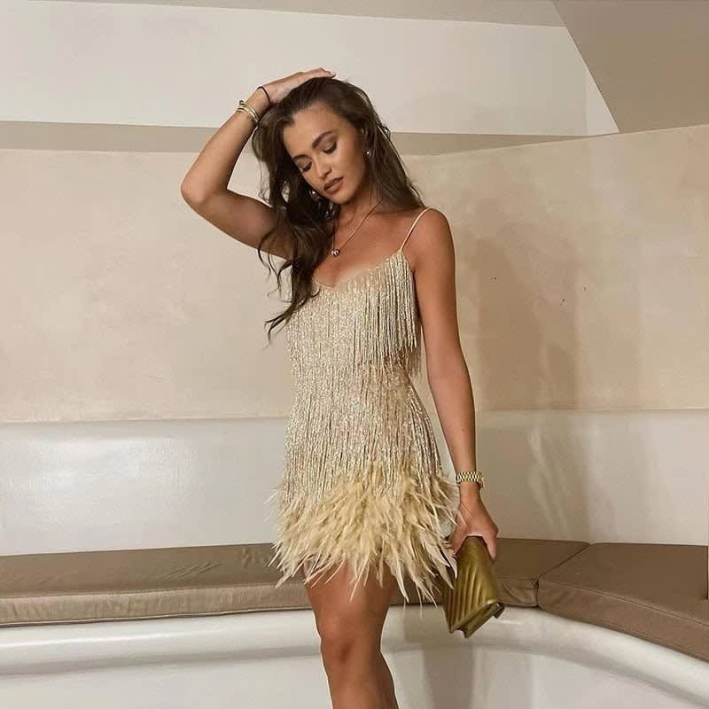 Hyacinth Fringe V Neck Cocktail Mini Dress_5