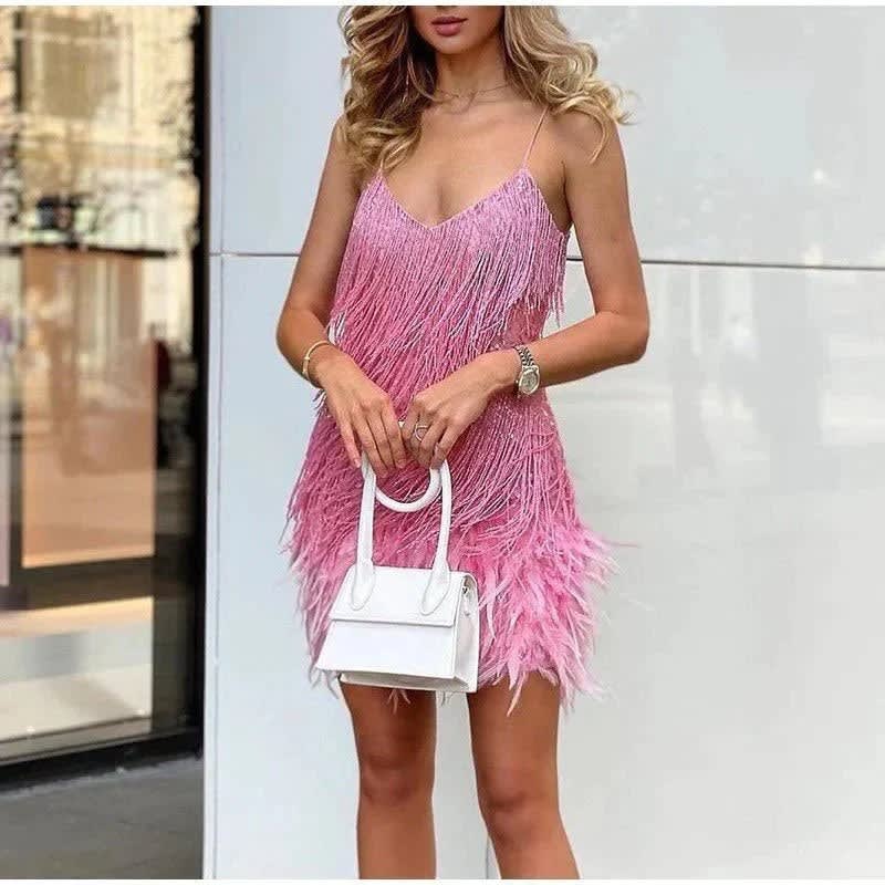 Hyacinth Fringe V Neck Cocktail Mini Dress_7