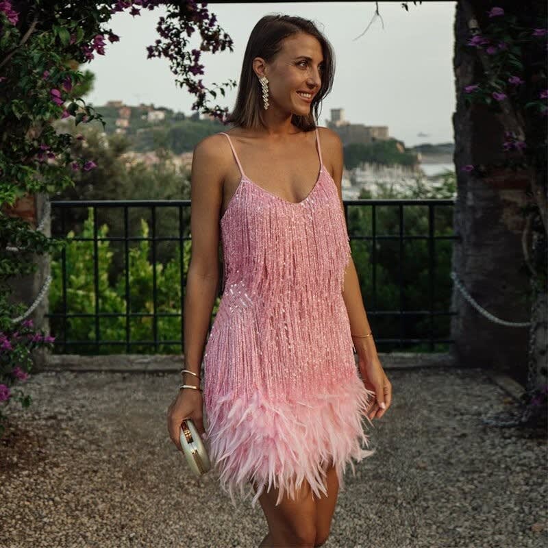 Hyacinth Fringe V Neck Cocktail Mini Dress_8