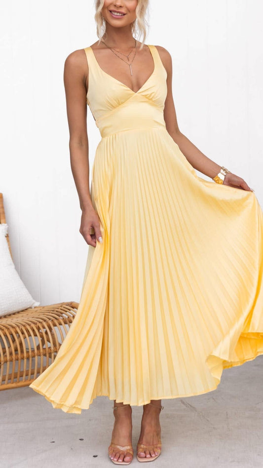 Astra Pleated V-Neck Maxi Dress_1
